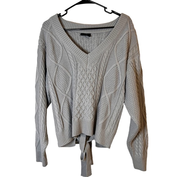 Vici Sweaters - Pre-loved Vici Back Tie V-Neck Cable Sweater